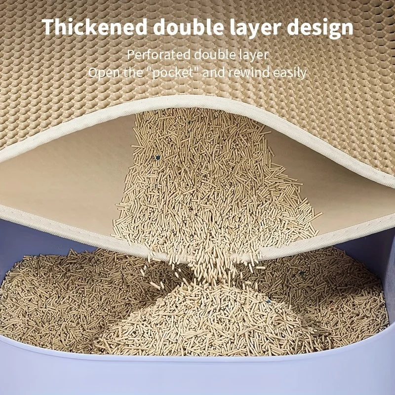 Honeycomb-Style Cat Litter Box Mat with Waterproof Double Layer to Trap Litter & Moisture