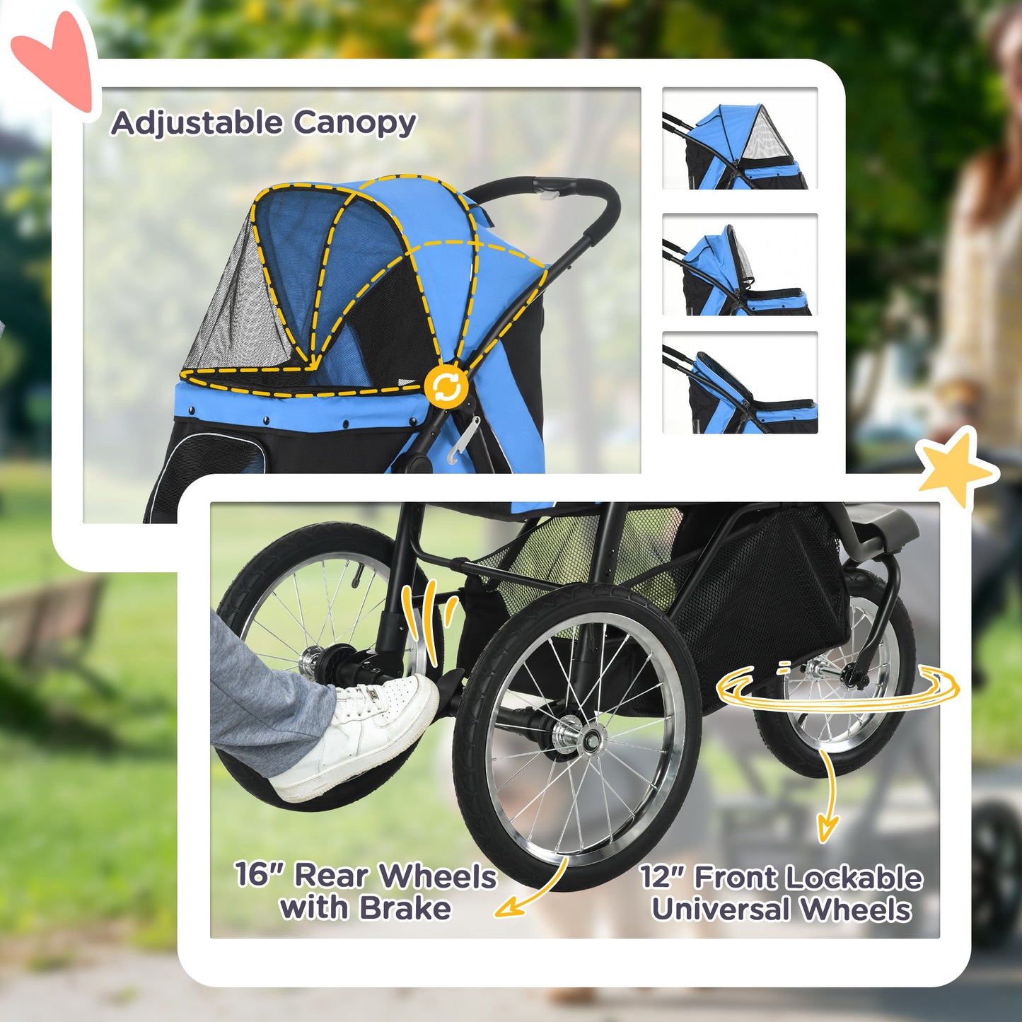Bike Tyre-Style Dog Stroller with Large Wheels & Quick-Fold Basket 5