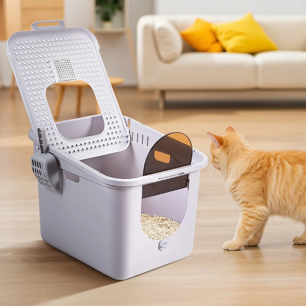 Enclosed Cat Litter Box with Flip-Lid Bucket Design | Scoop Included 2
