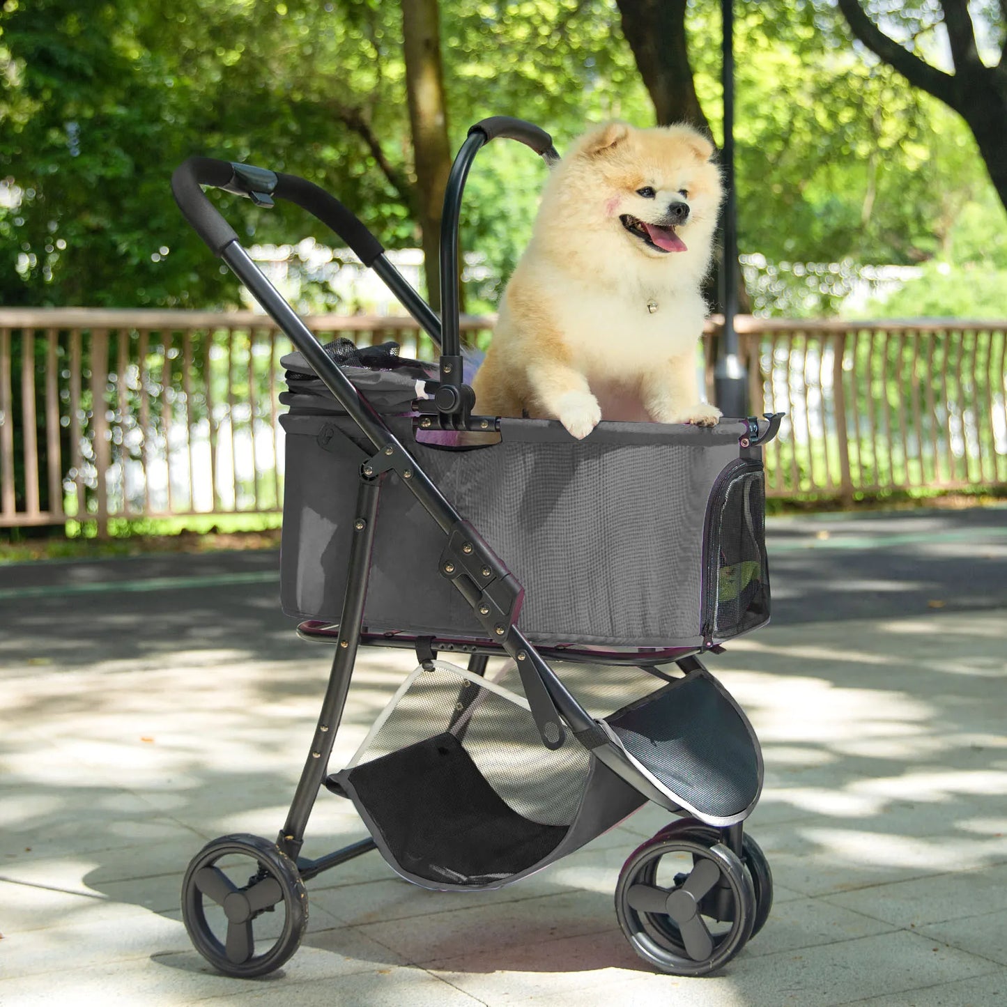 3-In-1 Foldable Dog Stroller with Detachable Carry Basket for Car Travel 4