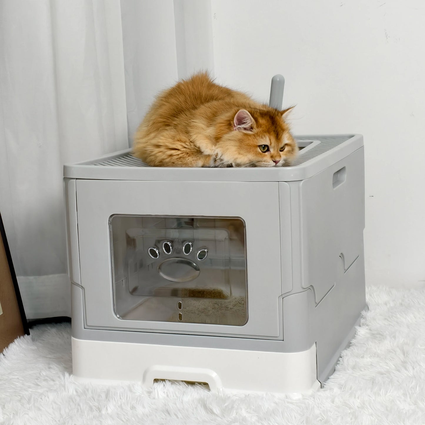 Cat Litter Box Enclosure with Double Entrance-Exit & Pull-Out Drawer Tray