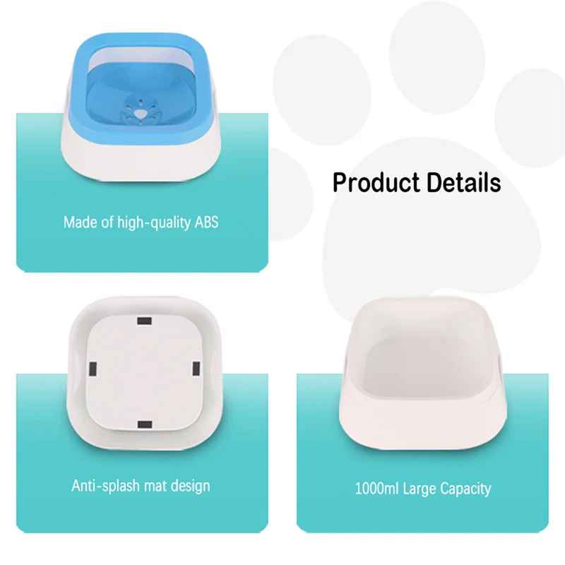 Large Anti-Splash Pet Drinking Bowl for Dogs & Cats | 1L