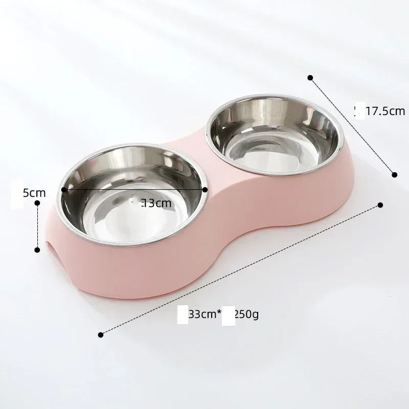 Stainless Steel Double Pet Food Bowls in Aesthetic Holder