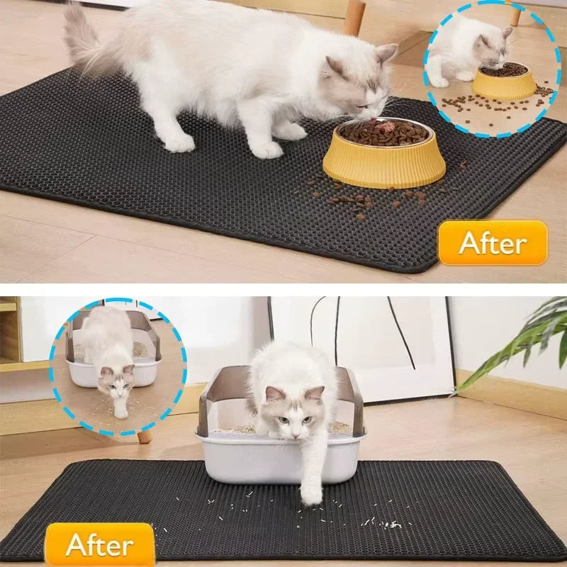Honeycomb-Style Cat Litter Box Mat with Waterproof Double Layer to Trap Litter & Moisture