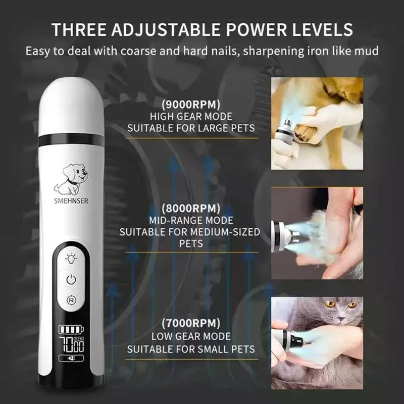 3-Speed Dog Nail Grinder with Diamond Wheel, LED Lights & LCD Display 5