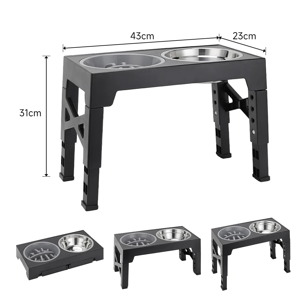 Raised Dog Bowl Stand with Adjustable Tilt & Stainless Steel & Slow-Feeding Bowls 11