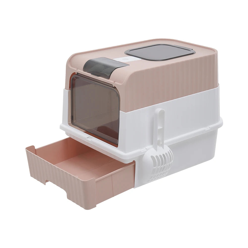 Enclosed Cat Litter Box with UV Sterilization, Pull-Out Tray & Double Entrance-Exit