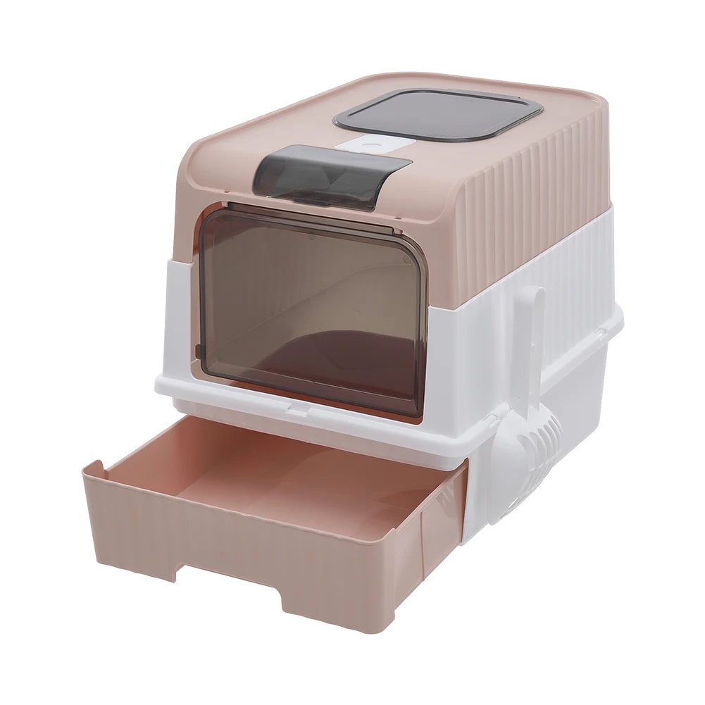 Enclosed Cat Litter Box with UV Sterilization, Pull-Out Tray & Double Entrance-Exit