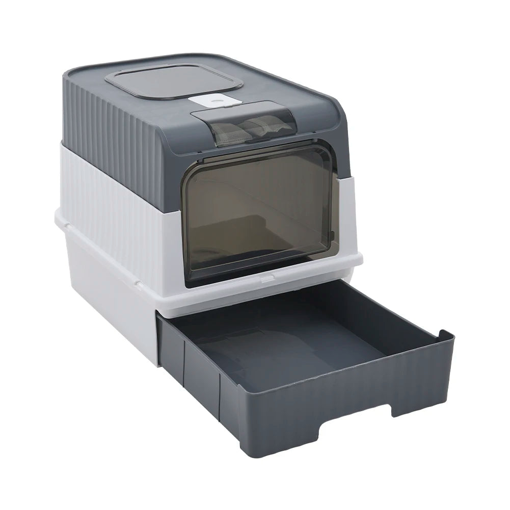 Enclosed Cat Litter Box with UV Sterilization, Pull-Out Tray & Double Entrance-Exit