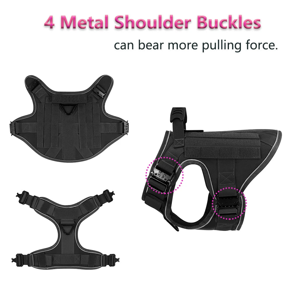 Sturdy Dog Harness with Reflective Piping & Metal Buckles | Tactical Dog Training Vest