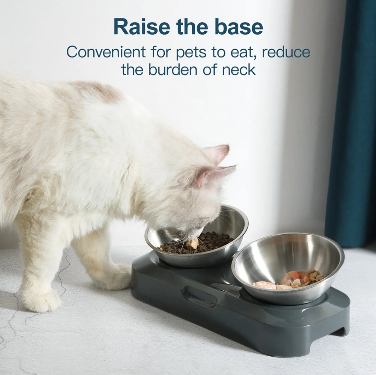 Raised & Tilted Cat & Puppy Feeding Station with Single or Double Stainless Steel Bowls 9