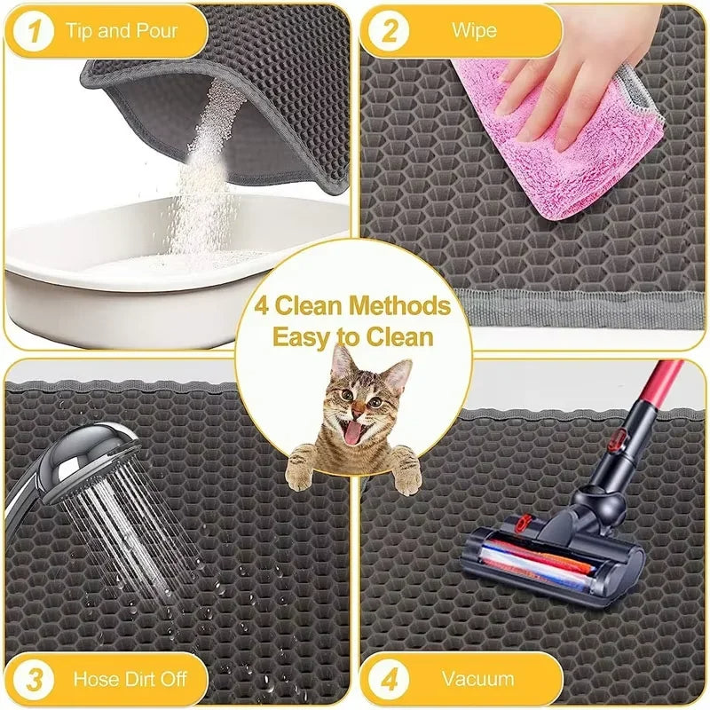 Honeycomb-Style Cat Litter Box Mat with Waterproof Double Layer to Trap Litter & Moisture