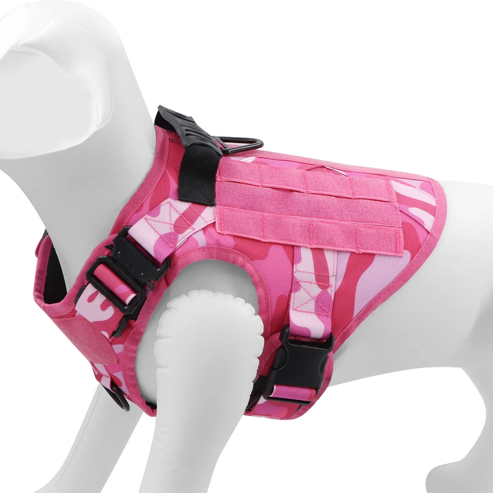 Pink Camouflage Military-Style Dog Harness | Tactical Dog Training Vest 14