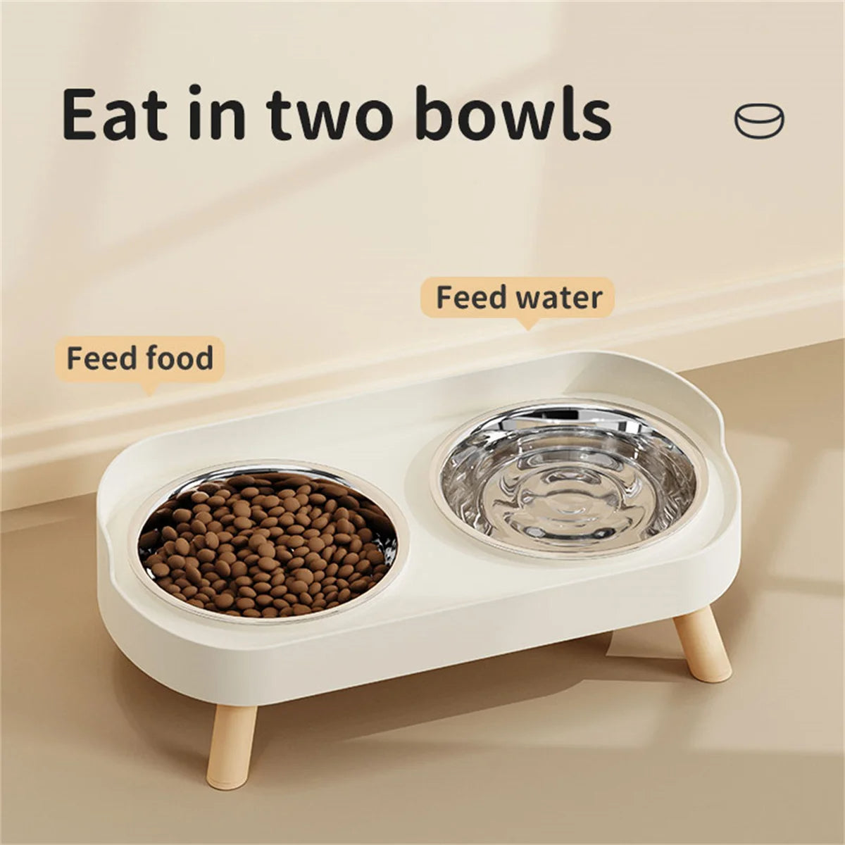 Raised Stand Stainless Steel Double Pet Food Bowls
