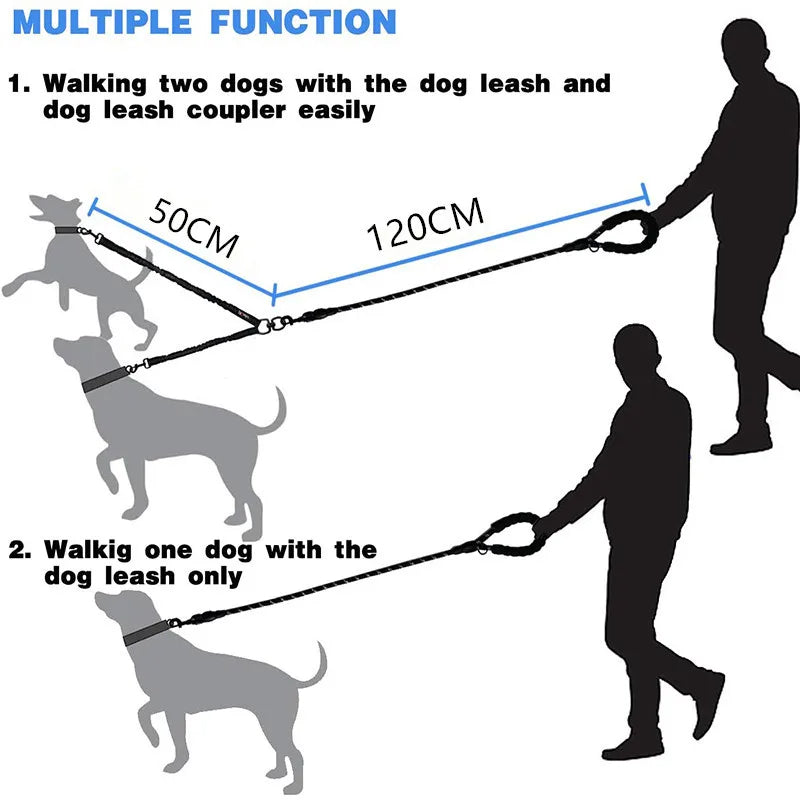 Thick & Strong Double Dog Lead with Foam Handle & Reflective Rope | Dog Leash for 2 Dogs 12