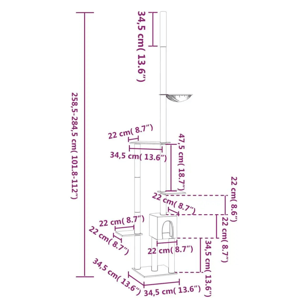 Floor-to-Ceiling Cat Tree Tower Scratching Posts with Plush Nest & Perches 9