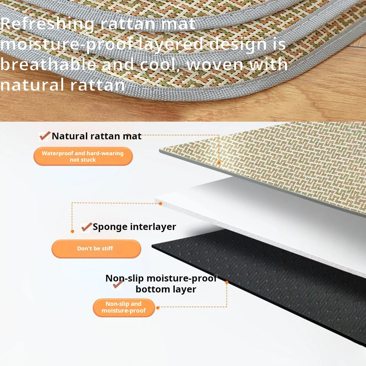 Natural Rattan Dog Mat with Cool-Feel & Non-Slip Base 5