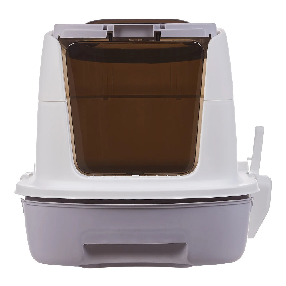 Spacious Enclosed Cat Litter Box with Flexible Lid Postioning & Pull-Out Tray 5