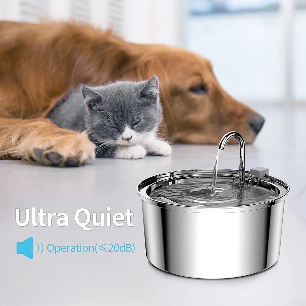 Stainless Steel Automatic Cat Water Fountain with Quiet Motion Sensor | USB Rechargeable