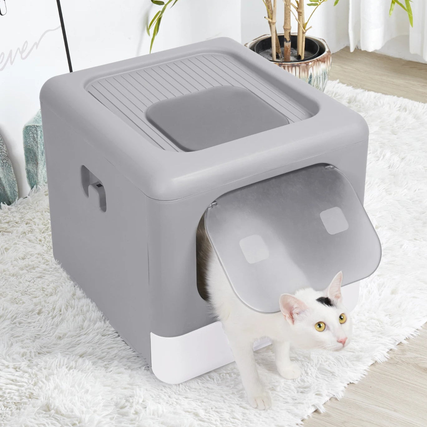 Dual-Entry Enclosed Cat Litter Box with Pull-Out Drawer Tray & Scoop 3