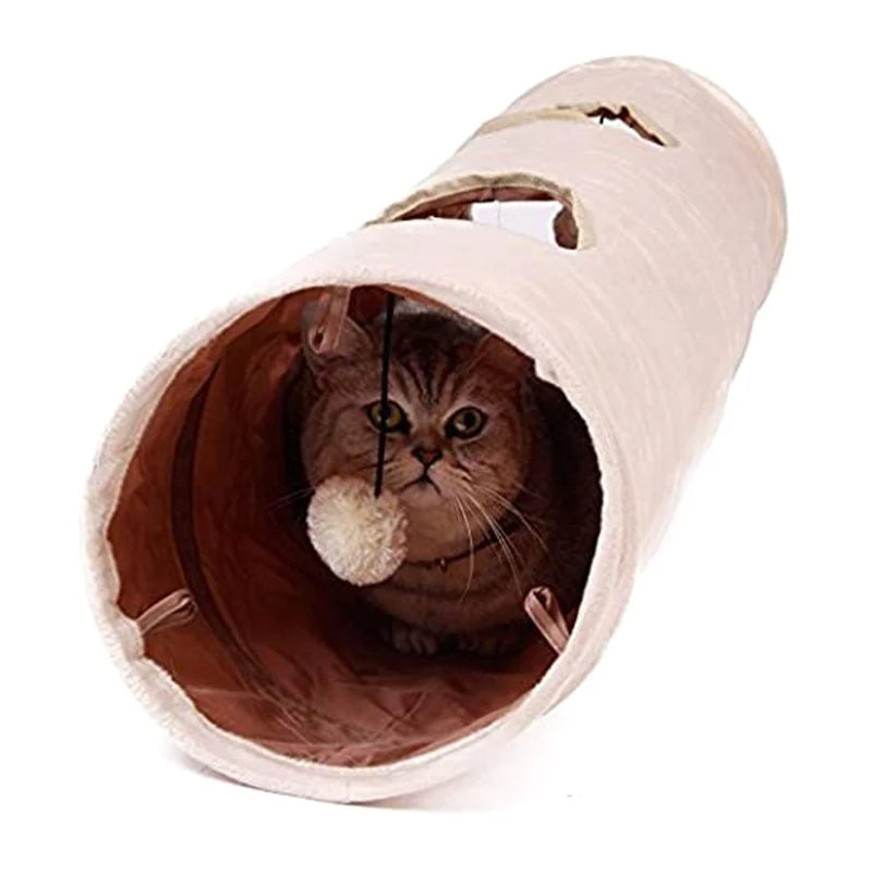 Plush Collapsible Cat Play Tunnel | Space-Saving Toy for Active Indoor Cats