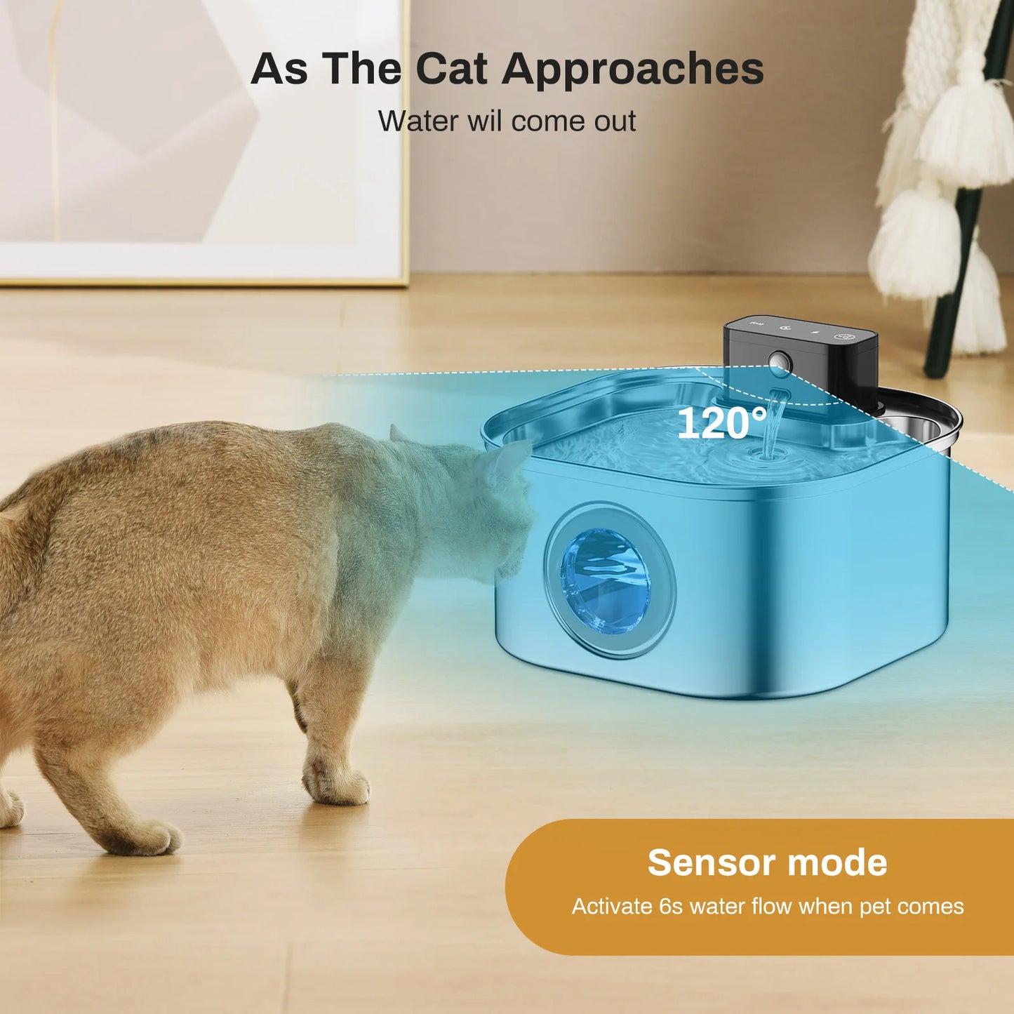 Quiet 3.2L Stainless Steel Cat Water Fountain with Automatic Sensor | USB Rechargeable