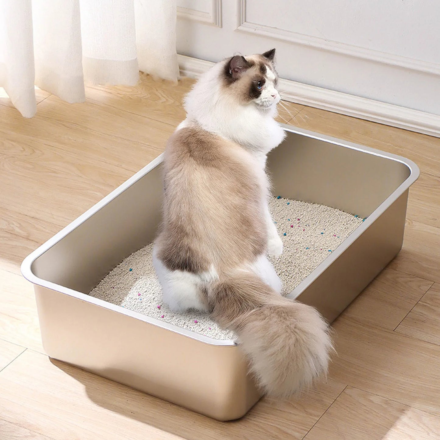 Deep-Sided Stainless Steel Cat Litter Tray 4
