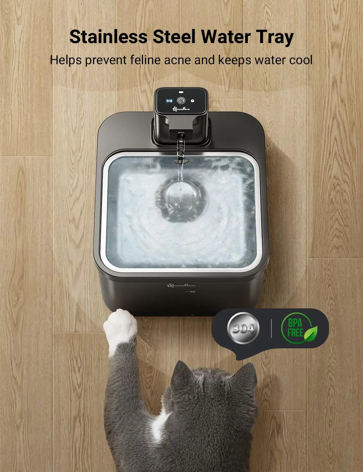 Quiet Cat Water Fountain with Automatic Sensor & 2.5L Stainless Steel Tray