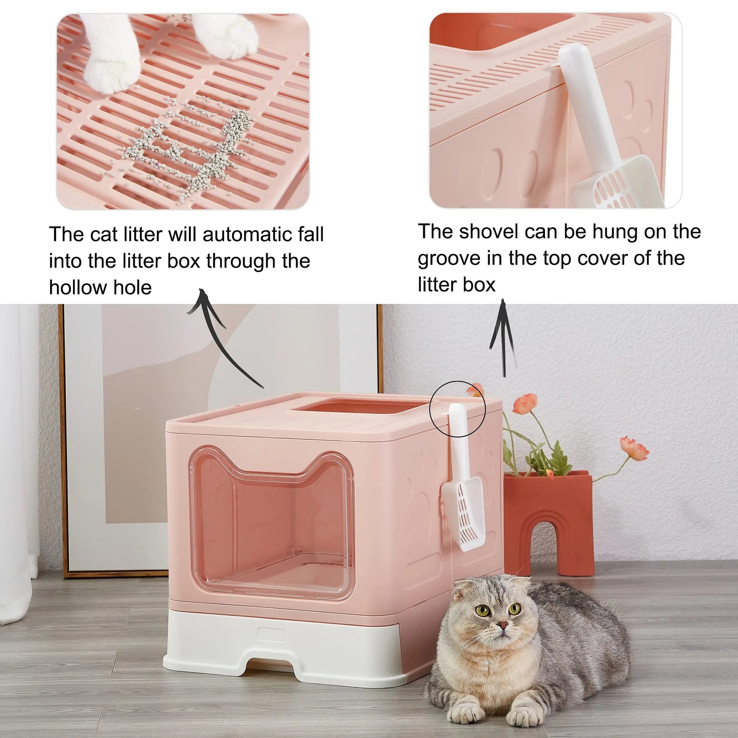 Front & Top Entry Enclosed Cat Litter Box with Drawer Tray & Scoop 19