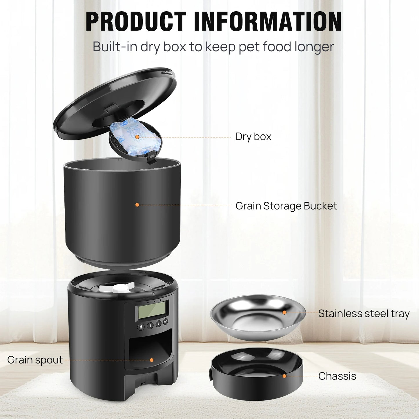 6-Meals Per Day Automatic Cat Feeder with Timer & Voice Recording 4