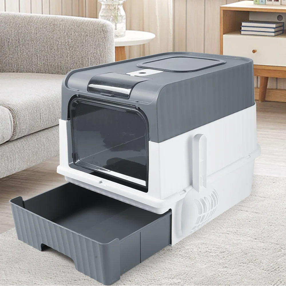 Enclosed Cat Litter Box with Dual Entry & Slide-Out Tray for Easy Cleaning 7