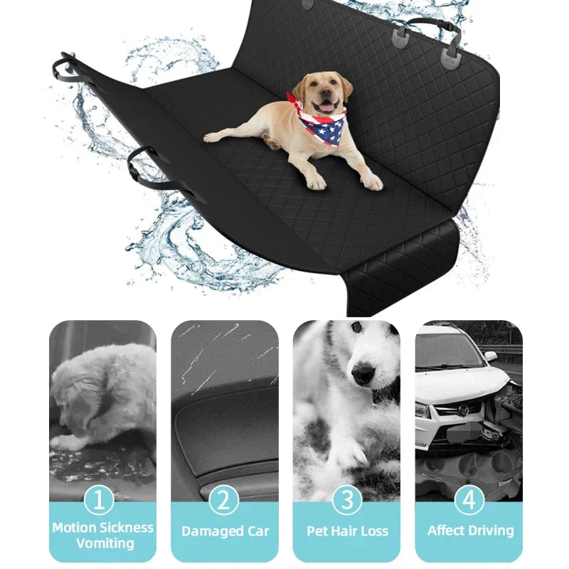 Waterproof Dog Car Hammock Seat Cover with Door Flap Protection | Non-Slip Quilted Back Seat Protector for Dogs — Universal Fit