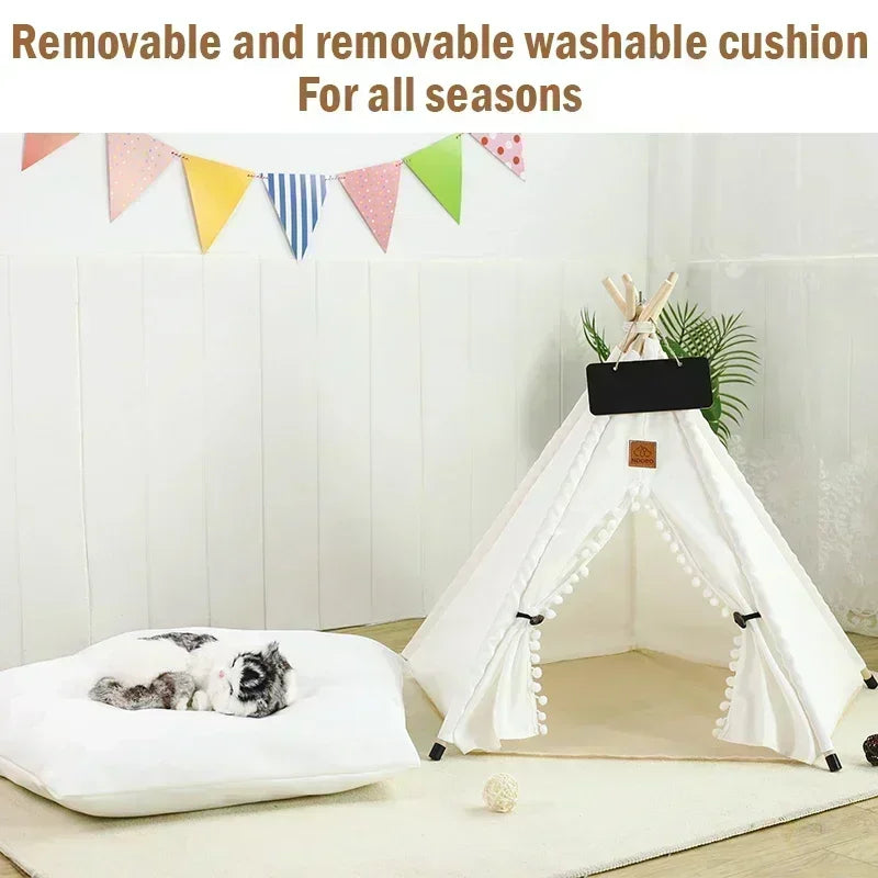 Cute Pet Bed Teepee Tent for Smaller Dogs & Cats with Washable Comfy Cushion