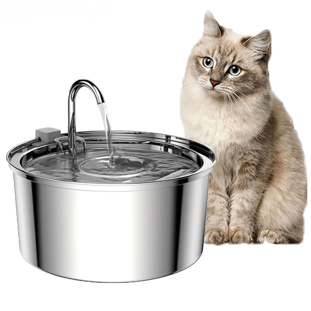 Stainless Steel Automatic Cat Water Fountain with Quiet Motion Sensor | USB Rechargeable