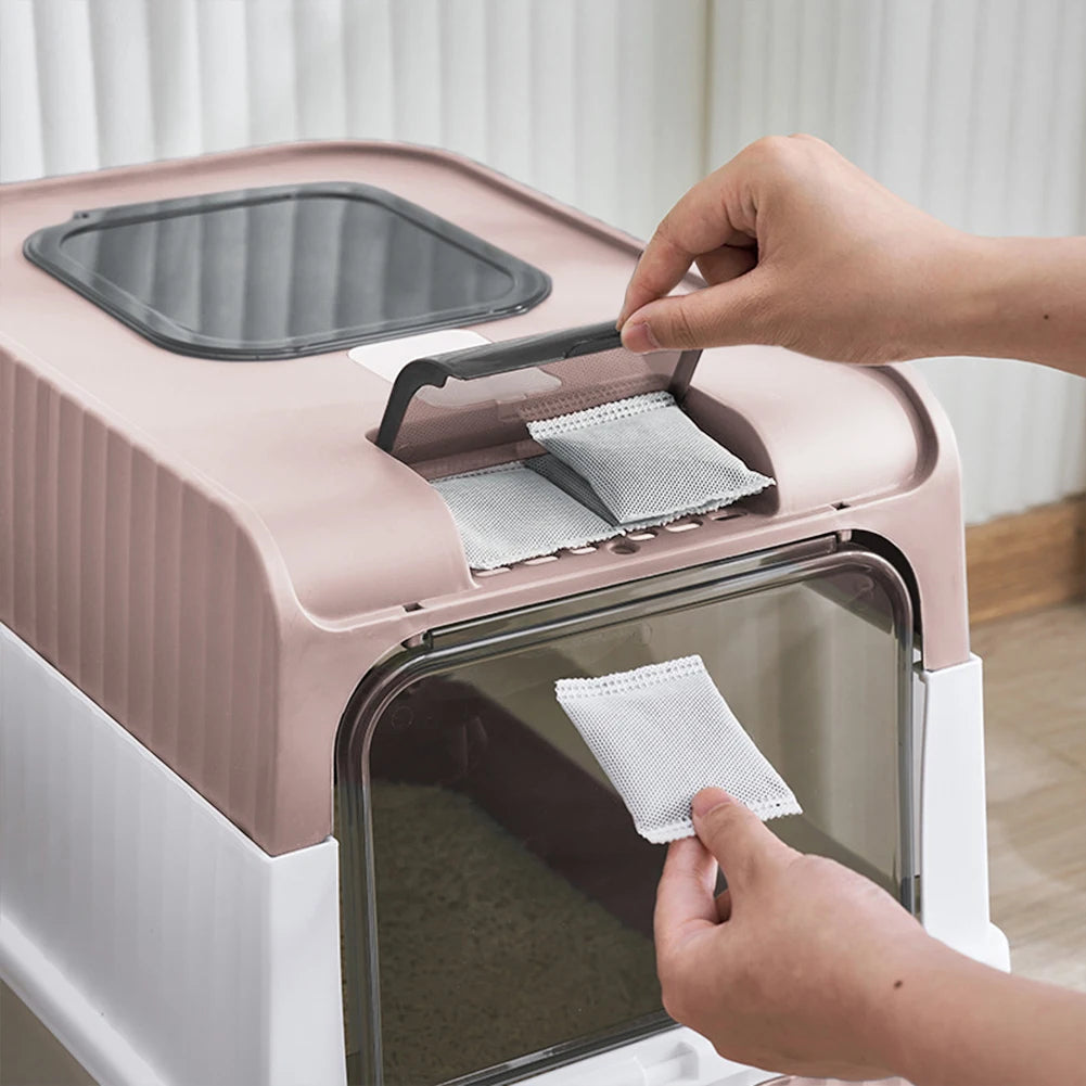 Enclosed Cat Litter Box with UV Sterilization, Pull-Out Tray & Double Entrance-Exit