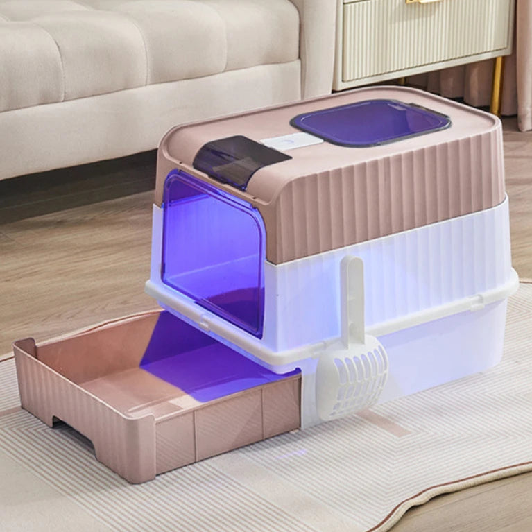 Enclosed Cat Litter Box with UV Sterilization, Pull-Out Tray & Double Entrance-Exit