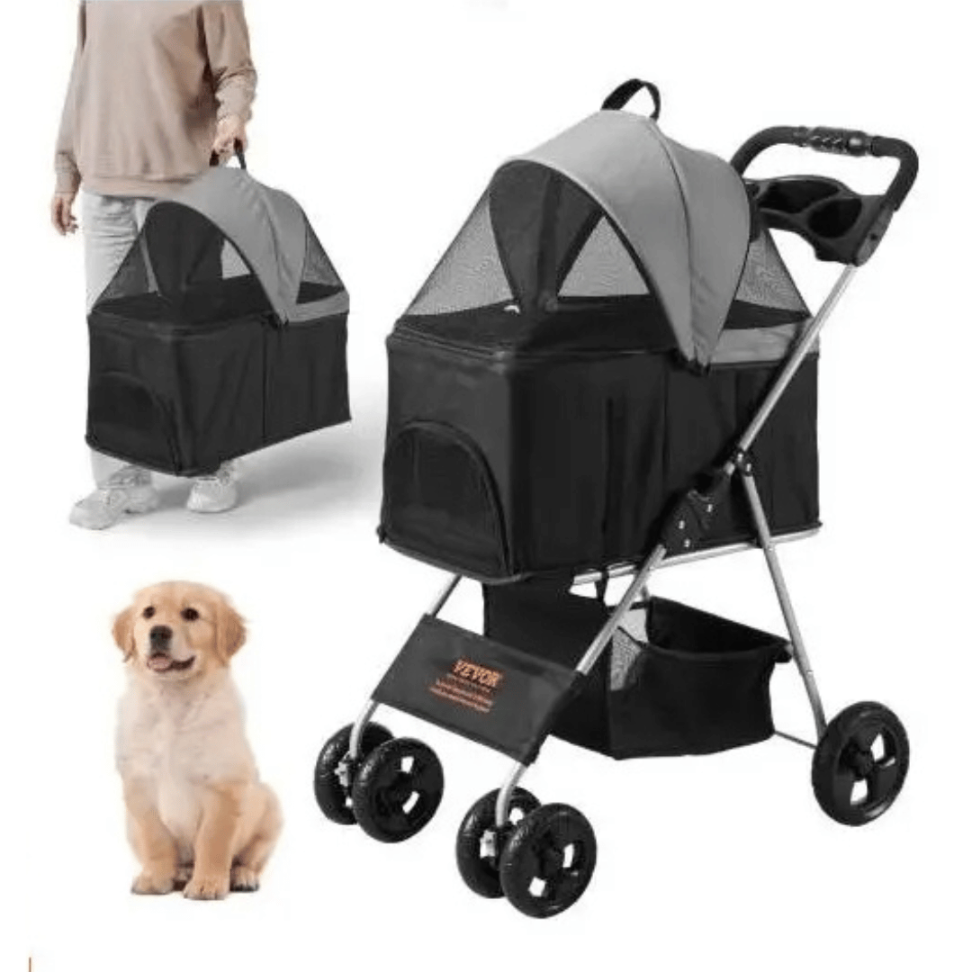 Small Dog 3-In-1 Quick-Folding Dog Stroller with Detachable Carry Basket for Car Travel 8