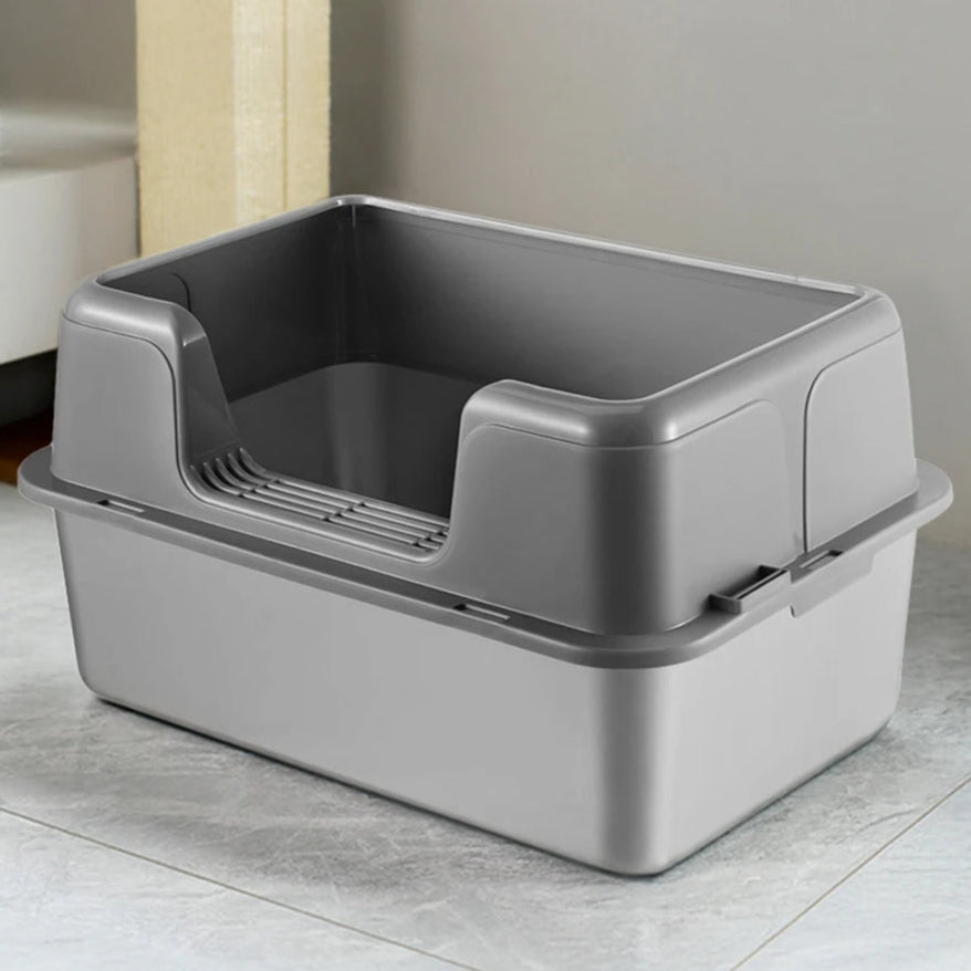 High-Sided Semi-Enclosed Cat Litter Box with Stainless Steel Litter Tray | Scoop Included 2