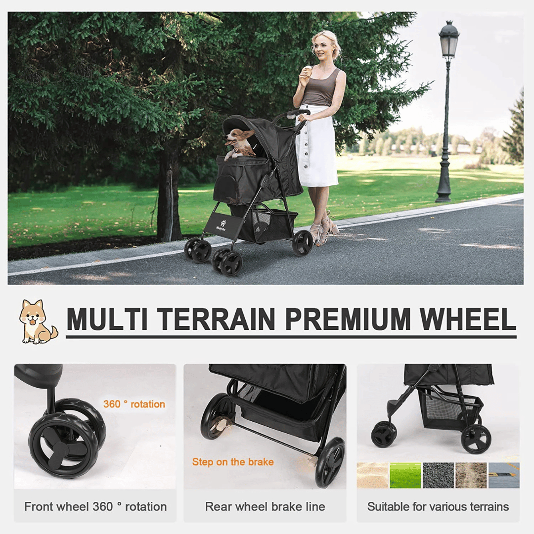 Spacious & Foldable Dog Stroller with Storage Basket 8