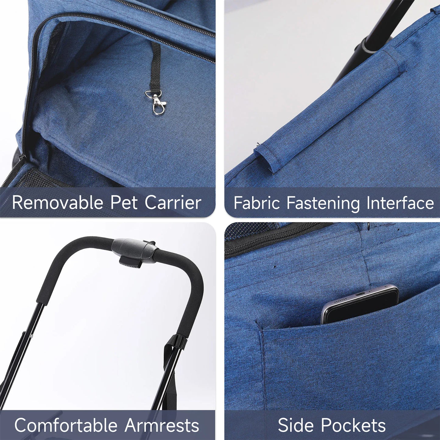 Detachable Double Basket Pet Stroller for Dogs & Cats with One-Touch Fold 7