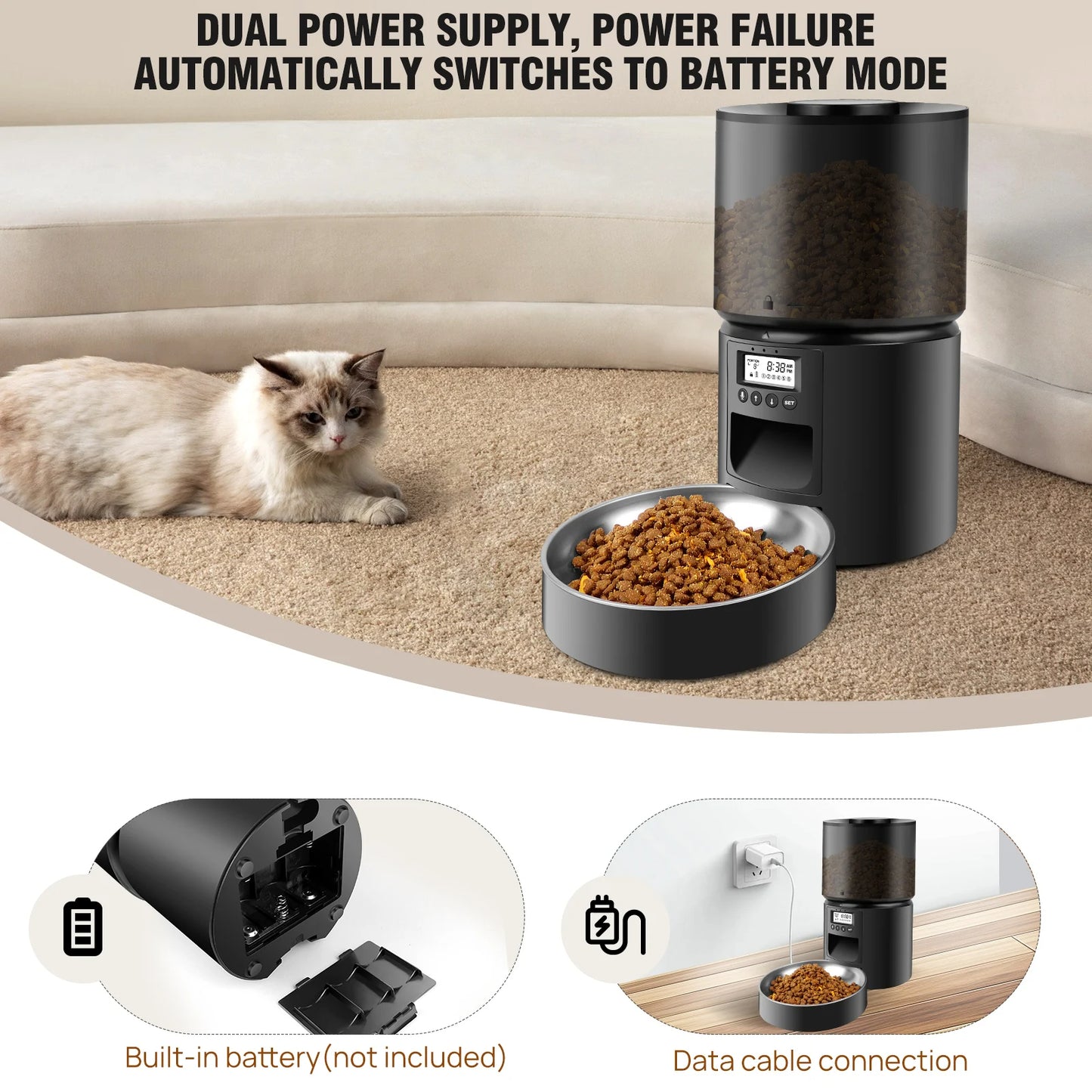 6-Meals Per Day Automatic Cat Feeder with Timer & Voice Recording 7