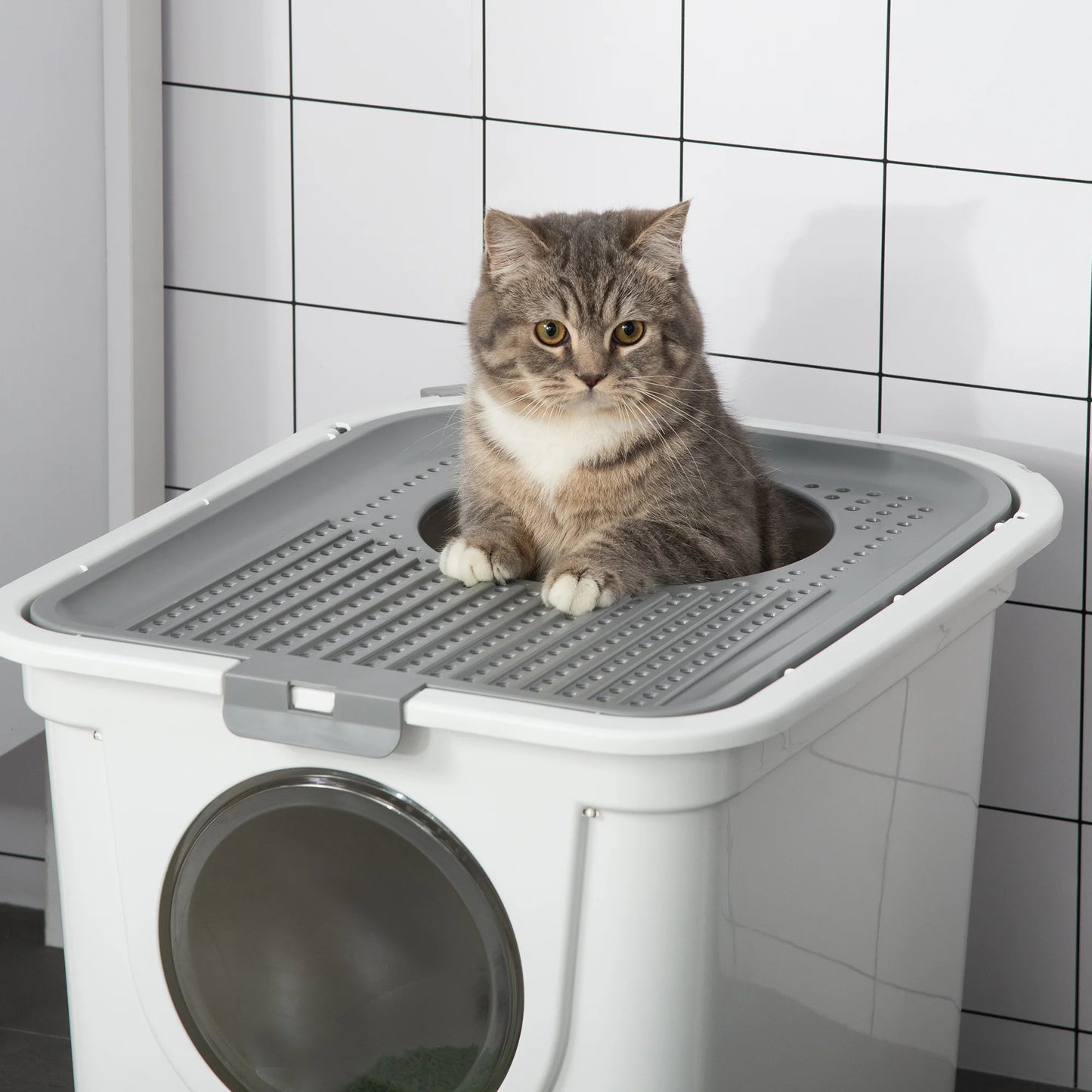 Flip-Top Enclosed Cat Litter Box with Bucket Design | Scoop Included 2