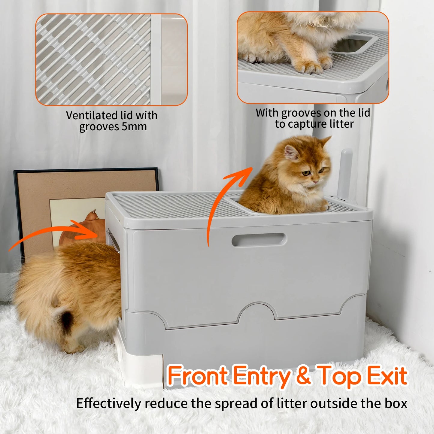 Cat Litter Box Enclosure with Double Entrance-Exit & Pull-Out Drawer Tray