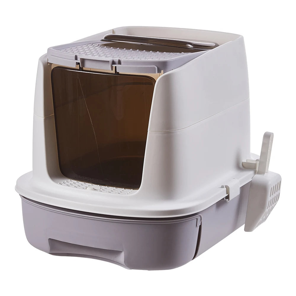 Spacious Enclosed Cat Litter Box with Flexible Lid Postioning & Pull-Out Tray 4