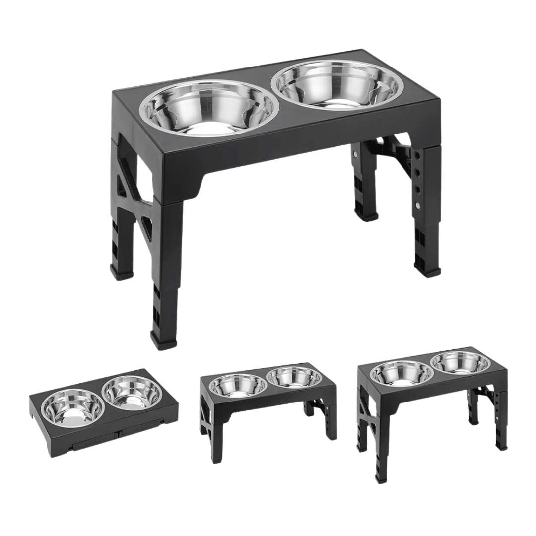 Raised Dog Bowl Stand with Adjustable Tilt & Stainless Steel & Slow-Feeding Bowls 2
