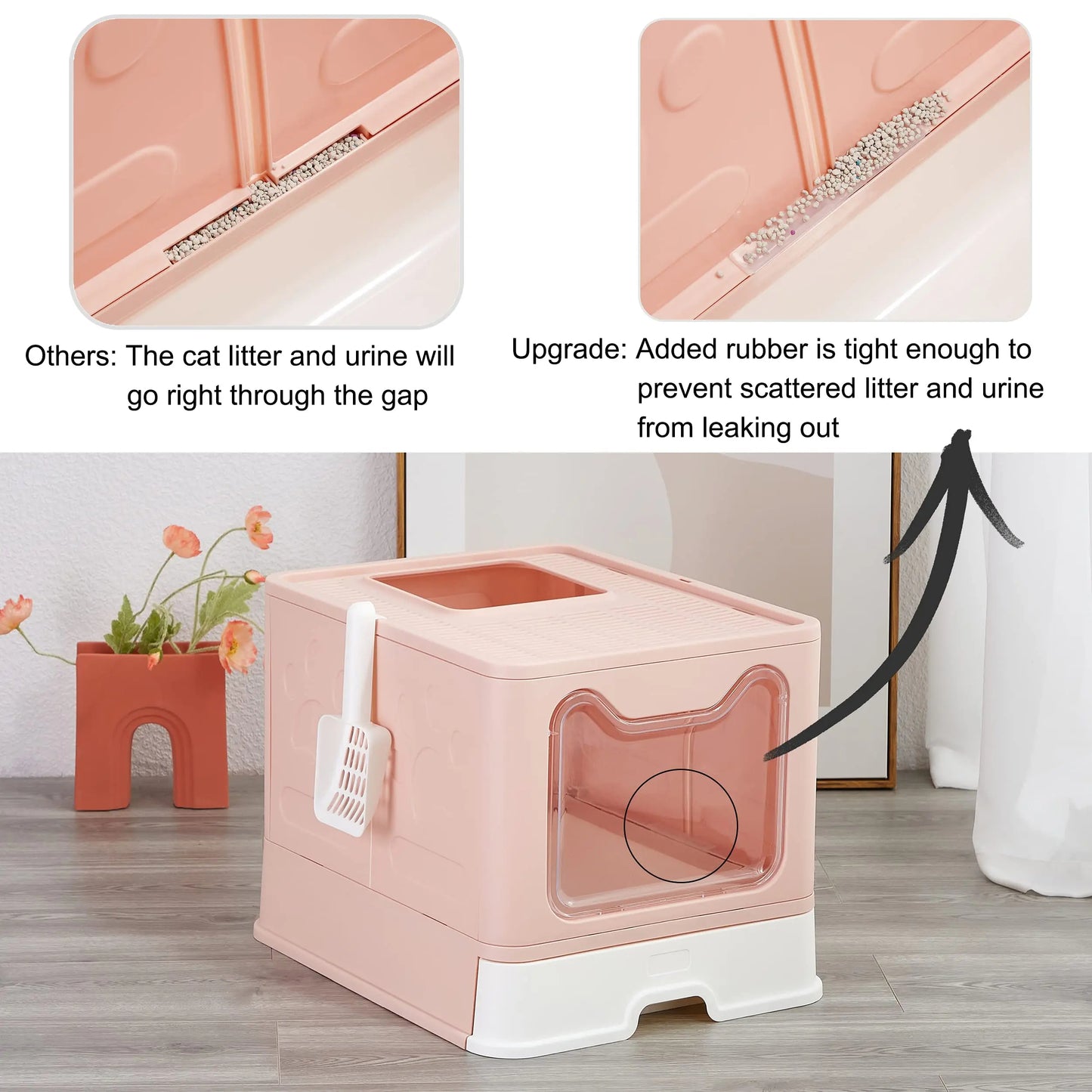 Front & Top Entry Enclosed Cat Litter Box with Drawer Tray & Scoop 17