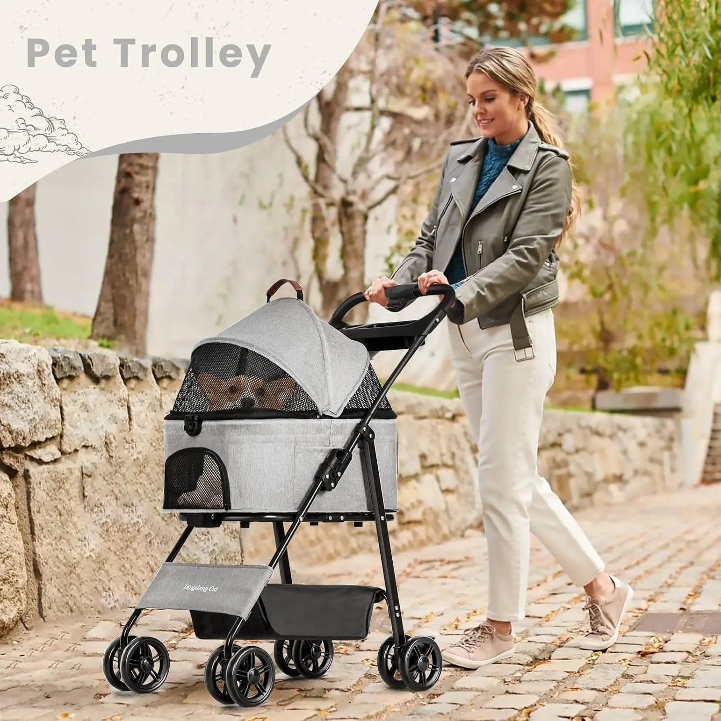 Foldable Dog Pushchair with Spacious Basket & Storage 7