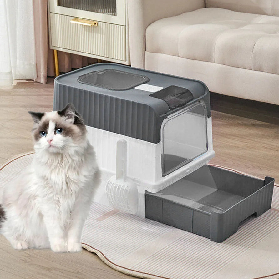 Enclosed Cat Litter Box with Dual Entry & Slide-Out Tray for Easy Cleaning 3