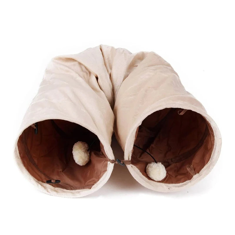 Plush Collapsible Cat Play Tunnel | Space-Saving Toy for Active Indoor Cats