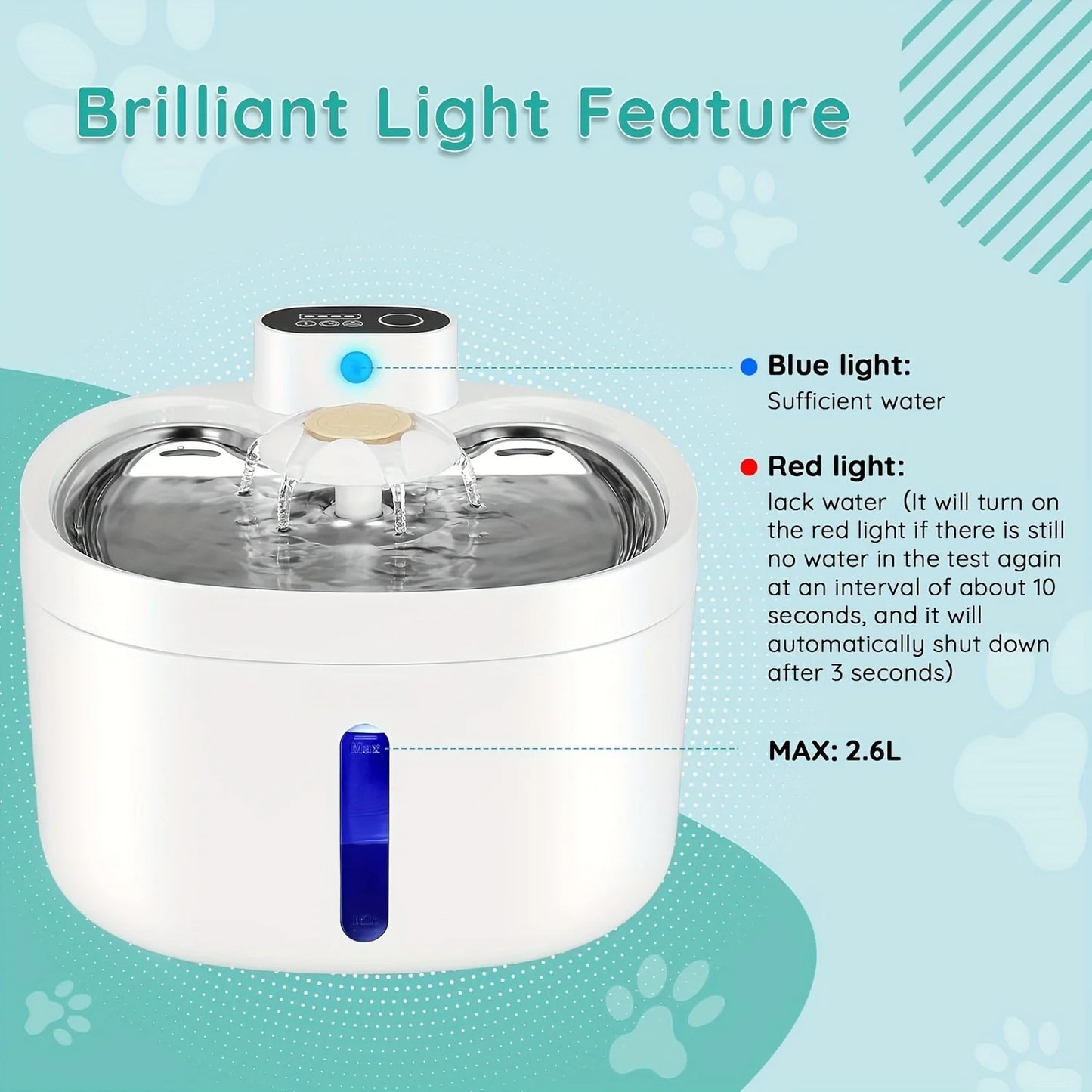 Wireless Pet Water Fountain for Fresh Flowing Drinking Water for Cats & Dogs | USB Rechargeable